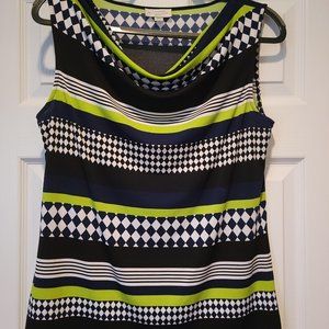 Tahari Sleeveless Top with stripes and geometric designs; size PL